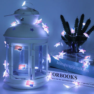 13.1FT 40 LED American Flag Star Lights String 4th of July Lights Battery Operated Fairy Lights